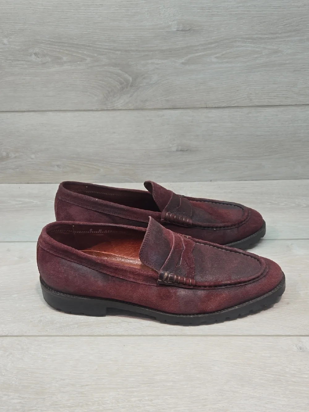 Donald J Pliner Men's Leron Oxford Burgundy Suede Penny Loafers Leather Shoes 8M